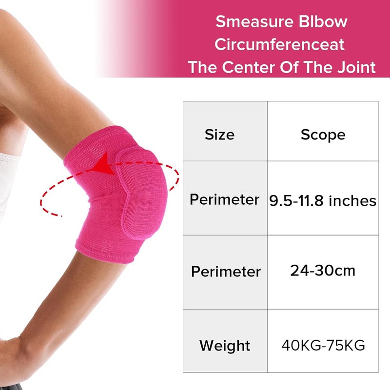 COMNICO Arm Brace Pads Elbow Protector Strap Pair, Breathable Anti-Collision Sponge Tendonitis Fitness Volleyball Basketball Tennis Golfers Knee Support Band for Kids Men Women Elderly(Rose red) - Image 3